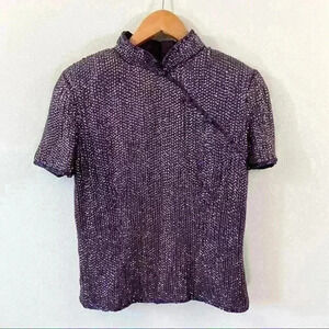 Adrianna Papell vintage purple sequin short sleeve top